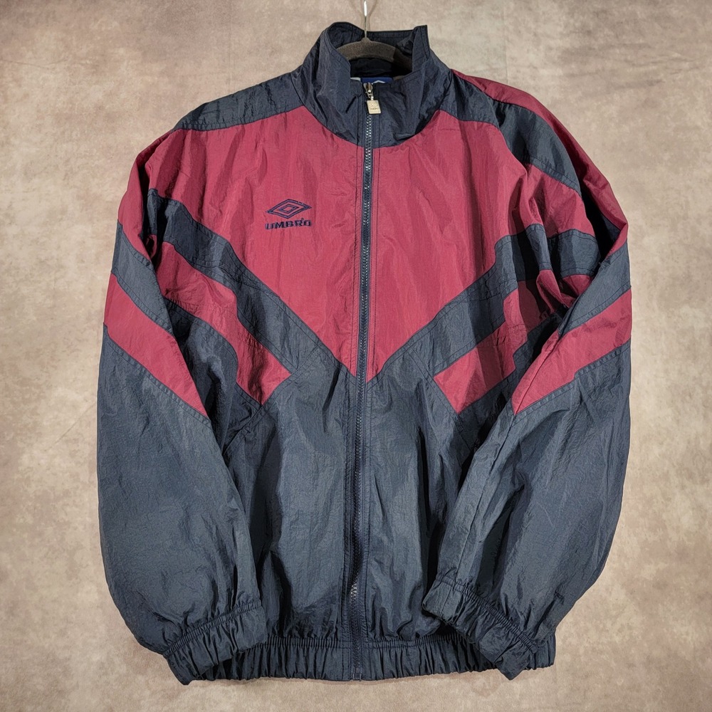 Vintage Umbro Windbreaker Jacket Mens Medium Navy Burgundy Track 03330
